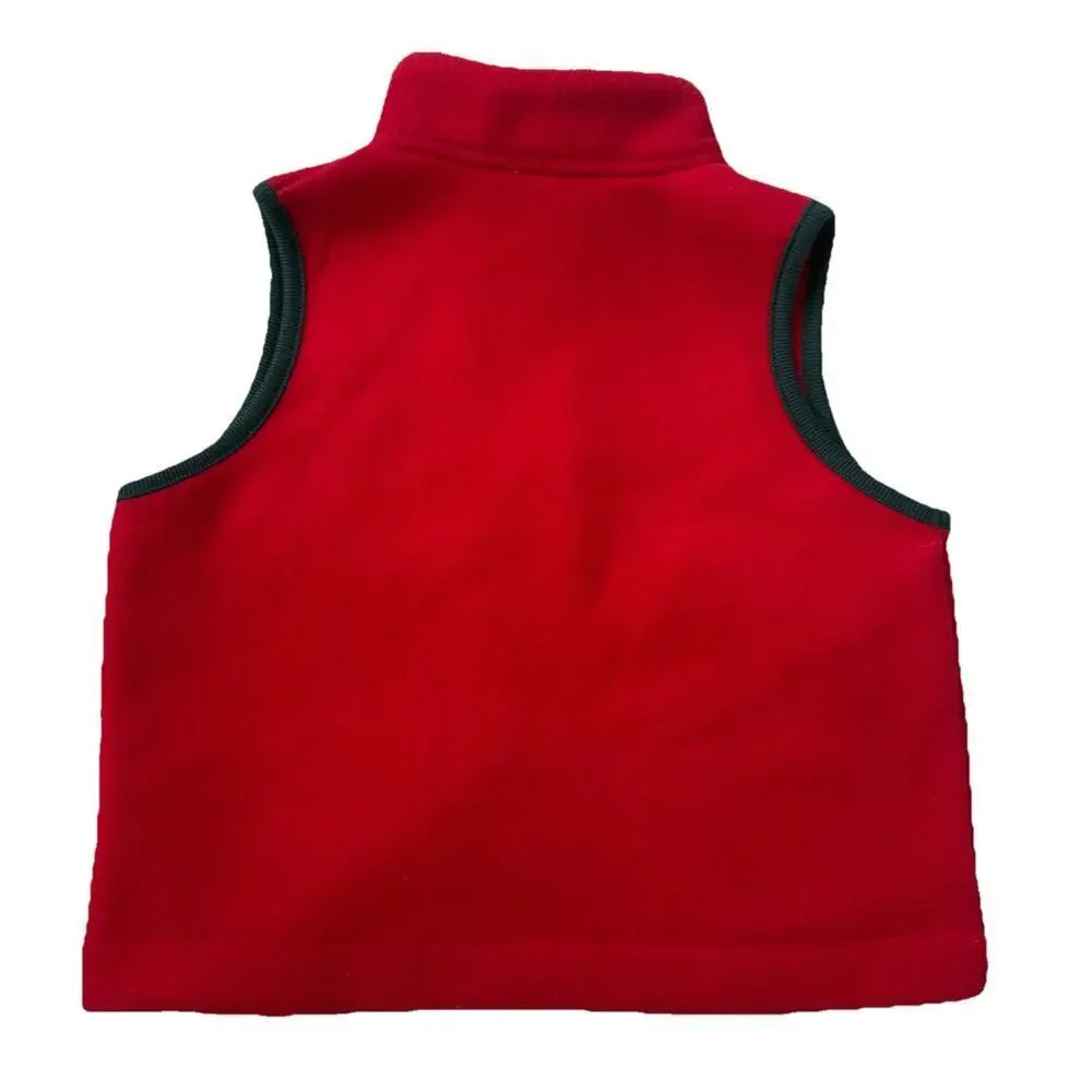 Red Christmas Bear Sledding Fleece Vest Boys 24M Applique Cardinal Tree Holiday